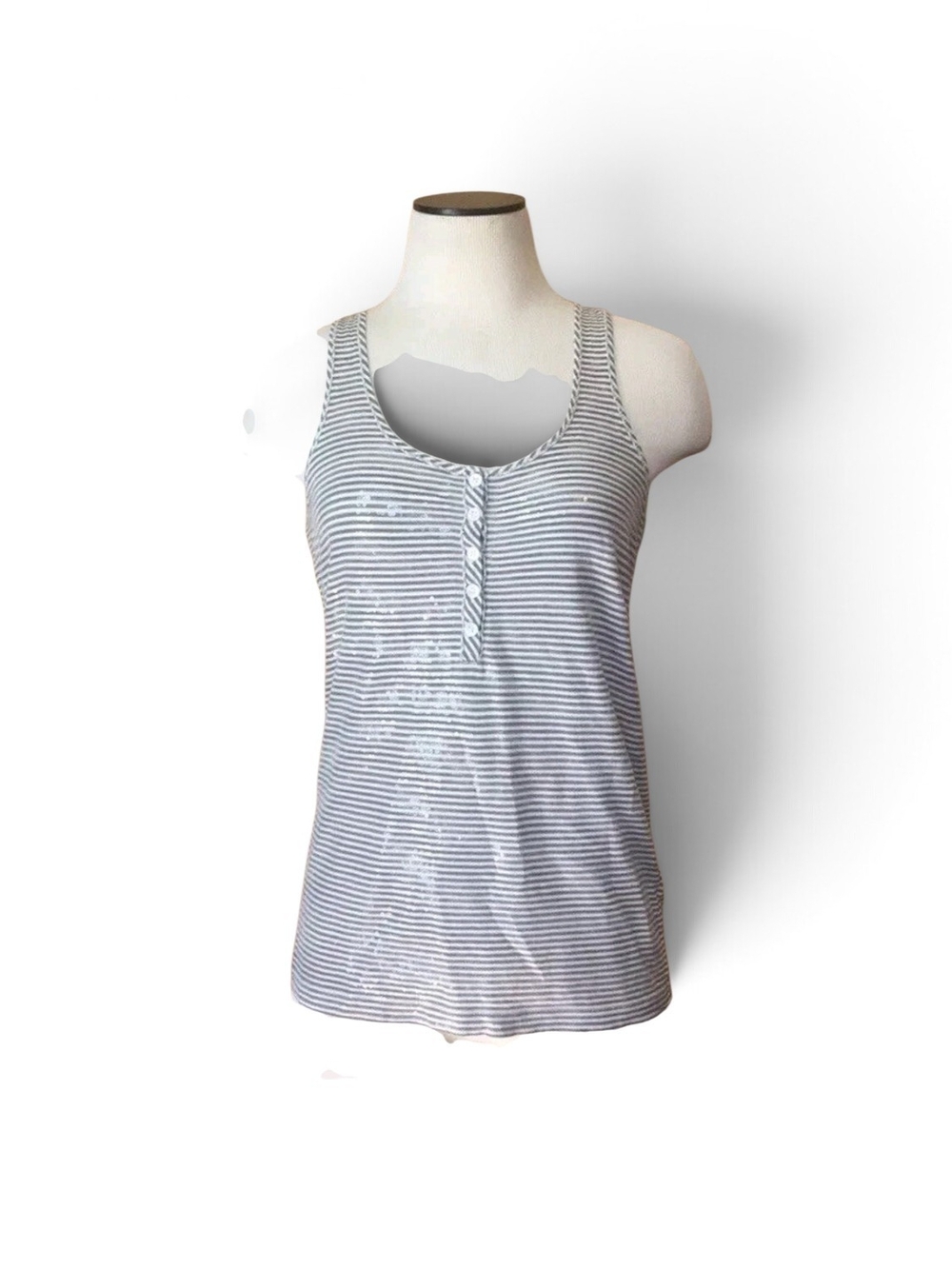 J Crew Striped Scoop-Neck Sparkle Tank Top with Button Placket Blue/white Size S